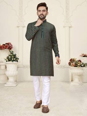 Green jacquard linen cotton straight kurta 1