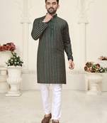 Green jacquard linen cotton straight kurta