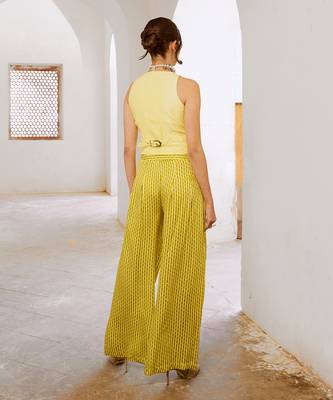 Lemon  green tussar silk sheesha koti  & loose pant set 3