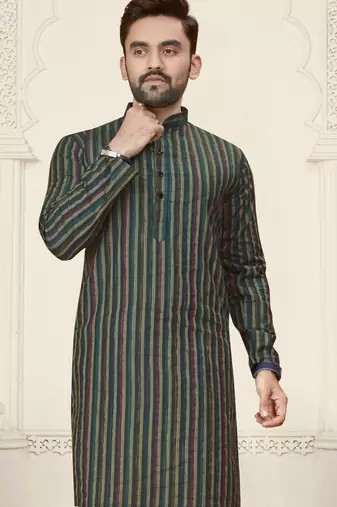 Green jacquard linen cotton straight kurta