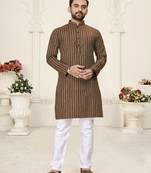 Brown jacquard linen cotton straight kurta