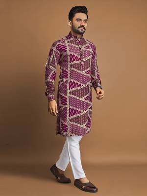Purple printed cotton straight kurta 1