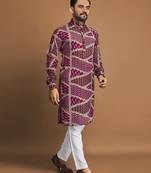 Purple printed cotton straight kurta