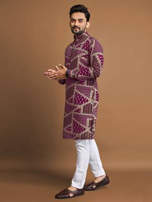Purple printed cotton straight kurta 2