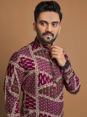 Purple printed cotton straight kurta 3
