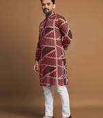 Maroon printed cotton straight kurta