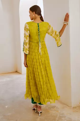 Lemon green chiffon bahaar anarkali set