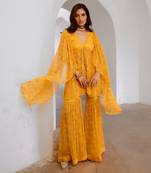 Marigold yellow chiffon jugnu winged tunic & sharara set