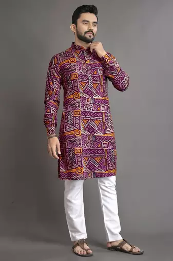 Multicolor printed cotton straight kurta
