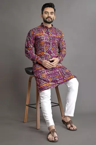 Multicolor printed cotton straight kurta
