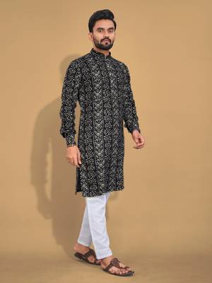 Black printed cotton straight kurta 1