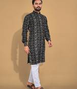 Black printed cotton straight kurta