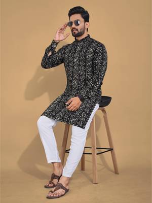 Black printed cotton straight kurta 2