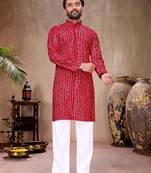 Maroon printed cotton straight kurta