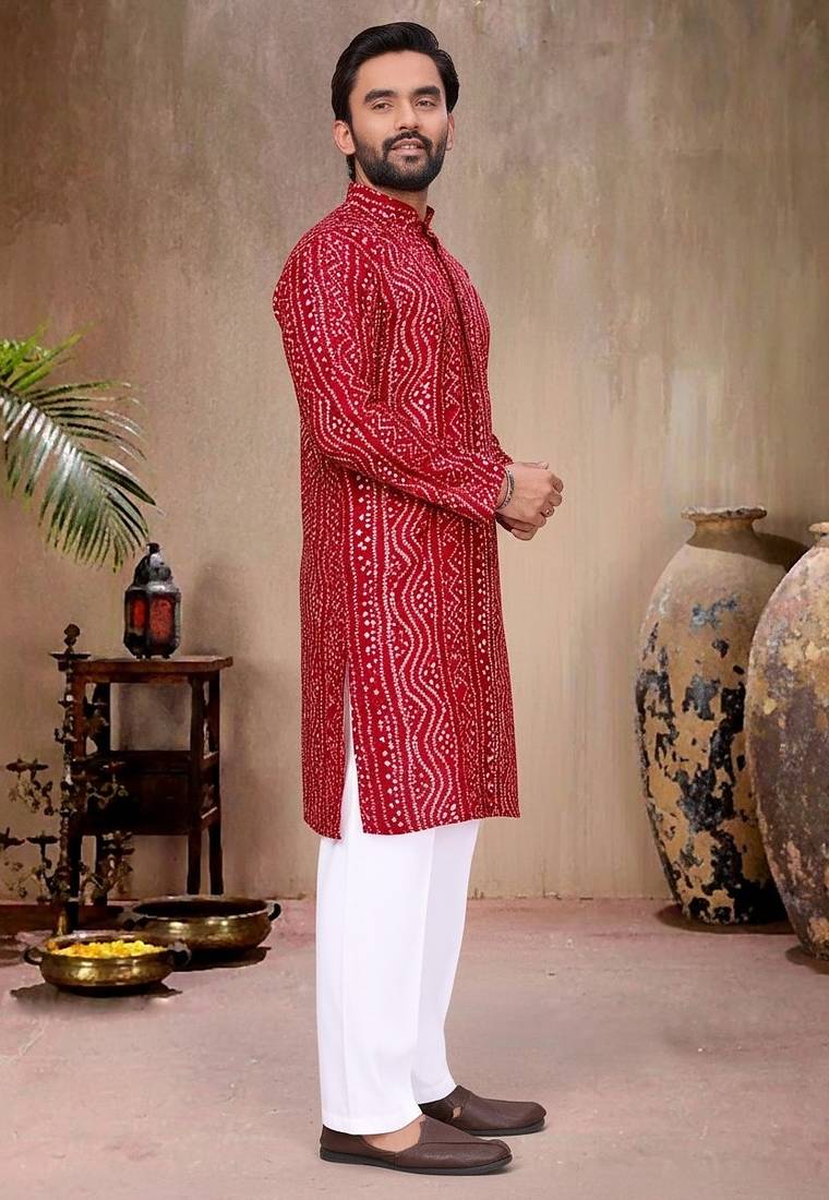 Maroon printed cotton straight kurta
