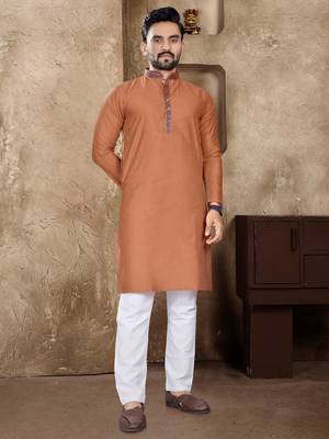 Orange linen silk straight kurta 1