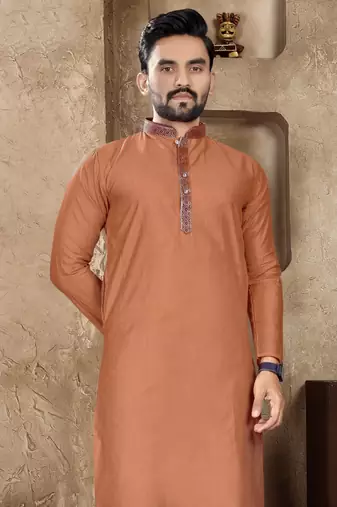 Orange linen silk straight kurta