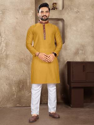Mustard linen silk straight kurta 1