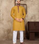 Mustard linen silk straight kurta