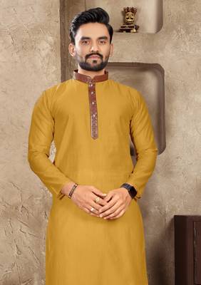 Mustard linen silk straight kurta 2