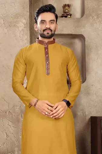 Mustard linen silk straight kurta