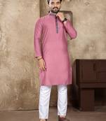 Pink linen silk straight kurta