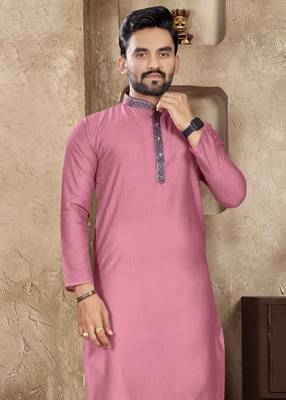 Pink linen silk straight kurta 2