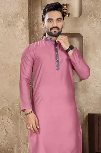 Pink linen silk straight kurta