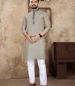 Grey linen silk straight kurta