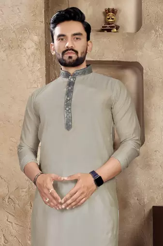 Grey linen silk straight kurta