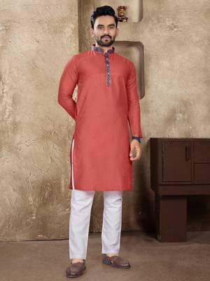 Peach linen silk straight kurta 1
