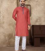 Peach linen silk straight kurta