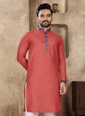 Peach linen silk straight kurta 2