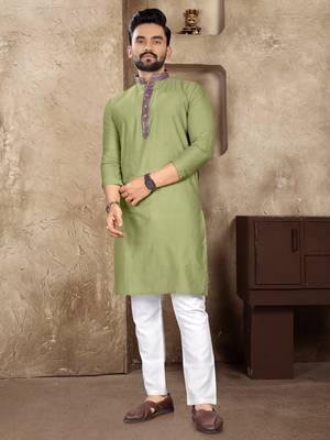 Green linen silk straight kurta 1