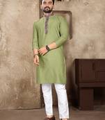 Green linen silk straight kurta