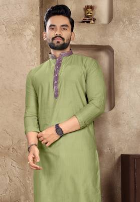 Green linen silk straight kurta 2