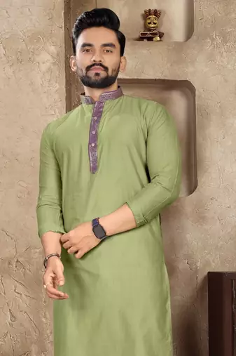 Green linen silk straight kurta
