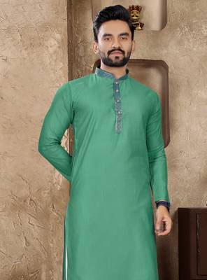 Rama green linen silk straight kurta 2