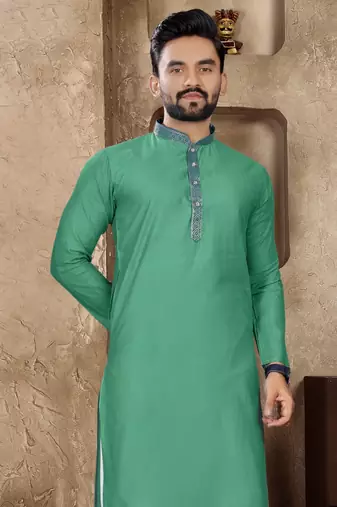 Rama green linen silk straight kurta