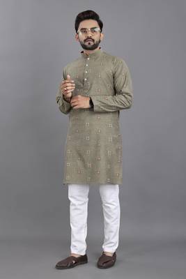 Grey weaving linen cotton straight kurta 1