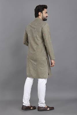Grey weaving linen cotton straight kurta 3