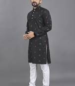 Black weaving linen cotton straight kurta