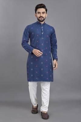Teal weaving linen cotton straight kurta 1