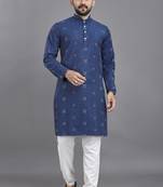 Teal weaving linen cotton straight kurta