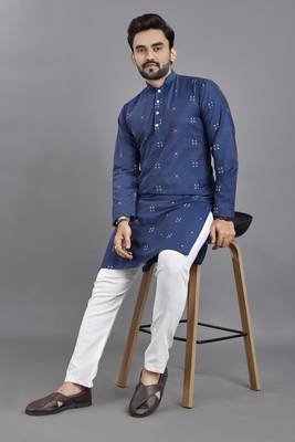 Teal weaving linen cotton straight kurta 3