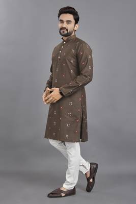 Brown weaving linen cotton straight kurta 1