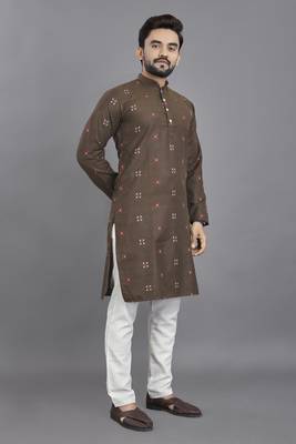 Brown weaving linen cotton straight kurta 2