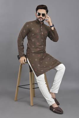 Brown weaving linen cotton straight kurta 3