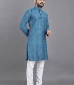 Blue weaving linen cotton straight kurta
