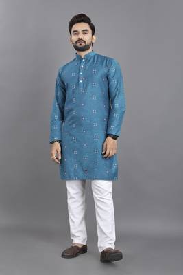 Blue weaving linen cotton straight kurta 2